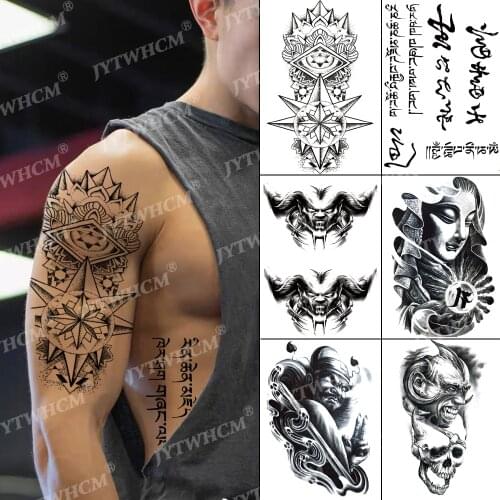 Devil Fake Tattoo Text Temporary Tattoos Waterproof Stickers Geometric Handsome Body Art Arms Fake Sleeve Tattoo Women Men Kids