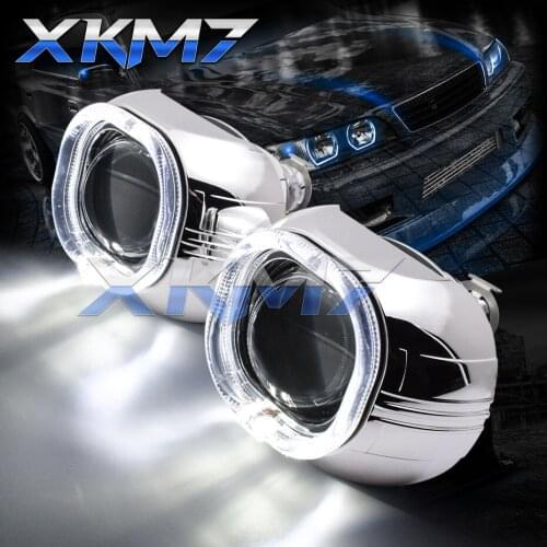 XKM7 LED Headlights Lens Bixenon Projectors Square LED Angel Eyes Hola Rings DRL H1 H4 H7 Car Accessories