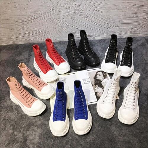 2021 New Summer Ladies Canvas Shoes Thick-Soled College Style White Shoes Sports Shoes Casual Shoes Single Shoes Platform Shoes