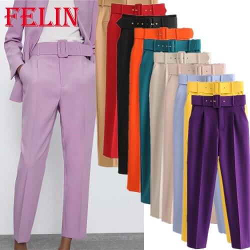 Za Fahion Office Lady Pants High Waist Sashes Wide Leg Pants Women Zipper Fly Elegant Trousers Mujer 2021 Loose Pants