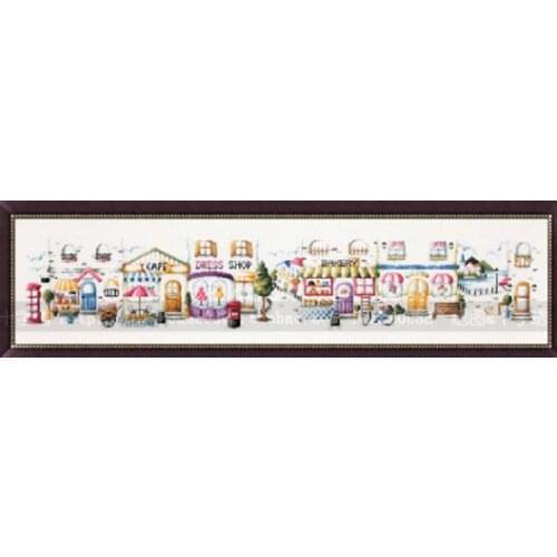 11/14/16/18/22/25/28ct Lovely Counted Cross Stitch Kit Sky Blue Street Cafe Dress Shop Bakery Bookstore Town Village City SO