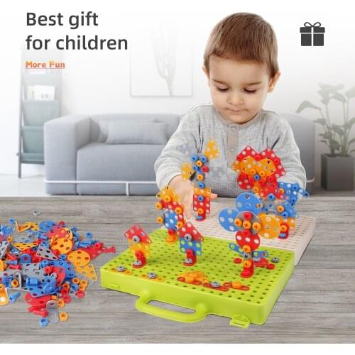 3D Building Block Puzzle Toys Electric Drilling Screwdriver Creative Bricks Assembly Games Set Educational Toy Gift for Kids Boy