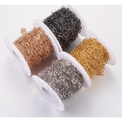 5m/10m Rack Plating Brass Handmade Soldered Heart Link Chains 6.5x4.5x0.3mm for jewelry making Accessories with Spool