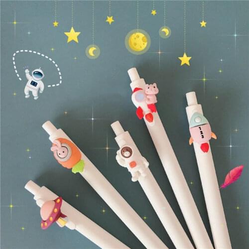 5pcs Astronaut Pen Boys School Supplies Stationery gel Pens Plastic Hard Eraser Holder Gift Pouch