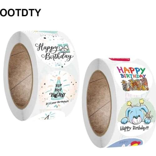 500Pcs/Roll Kids Children Baby Cartoon Happy Birthday Round Sticker Labels for Scrapbooking Card Envelopes Party Decoration Gift
