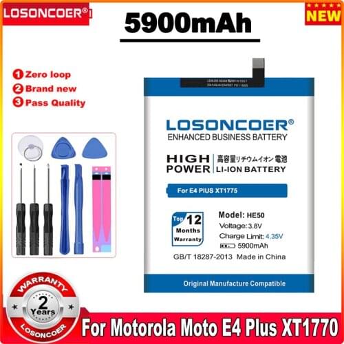 LOSONCOER HE50 5900mAh Battery For Motorola Moto E4 Plus XT1775 XT1770 XT1771 Battery SNN5989A / For Moto E5 Plus