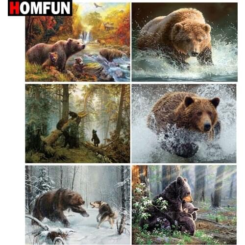 HOMFUN Diamond Painting Full Square/Round Drill 5D DIY "Animal bear scenery" Daimond Embroidery Rhinestone Cross Stitch Decor