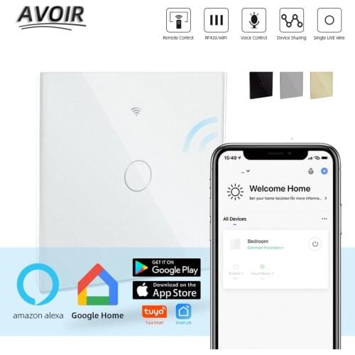 Avoir Wifi Wall Touch Switch Smart Life Sensor Light Switch EU Standard 1 2 3 Gang 1 Way Wireless Switch White Glass Panel 220V