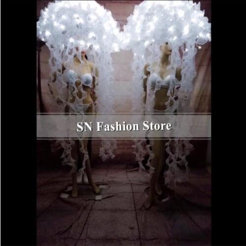 BC20 White led Jellyfish costumes ballroom dance dj singer led dress luminous headdress stage party show wear cloth performance