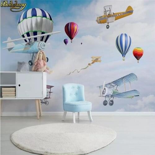 Beibehang Custom Nordic minimalistic cartoon airplane balloon photo mural wallpaper for children room background wall paper roll