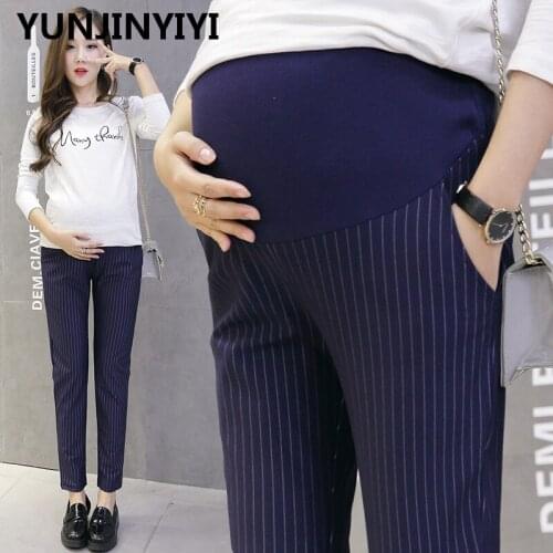 Vertical Stripes Cotton Belly Maternity Pants Elastic Waist Pencil Trousers Clothes for Pregnant Women Pregnancy Pants