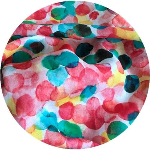 Pure natural ramie fabric Colour dot printing patchwork High-end thin summer dress gown dress tissus