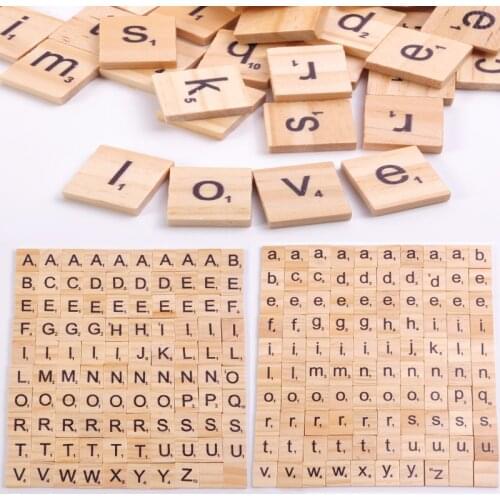 100Pcs Wood Tiles Letter Alphabet Number Craft Wooden English Words Digital Puzzle Decoration