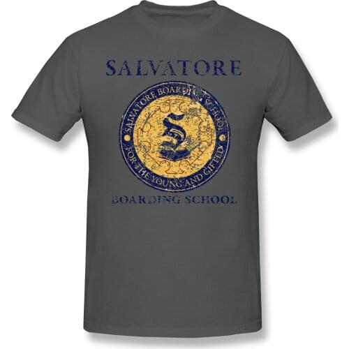 Damon Salvatore The Vampire Diaries Boarding School T Shirt Vintage Plus Size Cotton Crewneck Short Sleeve T Shirts For Men