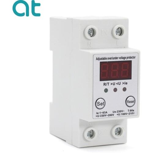 Din Rail Dual Display Adjustable Over Voltage Current and Under Voltage Protective Device Protector Relay63A 230V