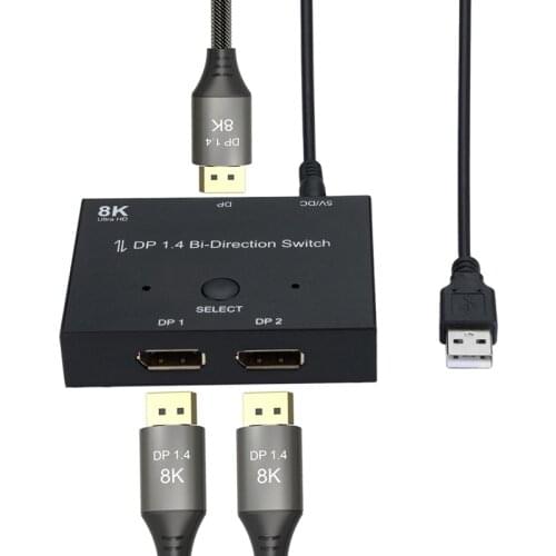 8k Hd Two-Way Conversion Computer Converter Dp To 2*Dp Bi-Direction Switch Adapter For Computer Monitor Display