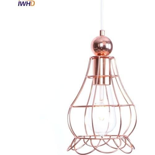 IWHD Nordic Modern LED Pendant Lights Rose Golden Cage Hanglamp Loft Hanging Lamp Fixtures For Home Lighting Luminaire Suspendu
