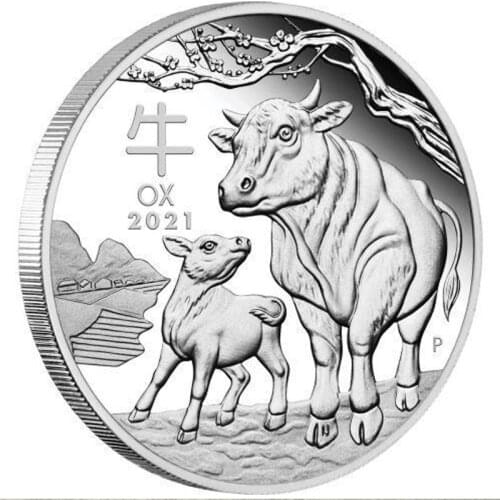 2021 Year of Ox One Troy Ounce Australia Lunar New Year Cattle Colorful Silver Plated Commemorative Challenge Coins Collection