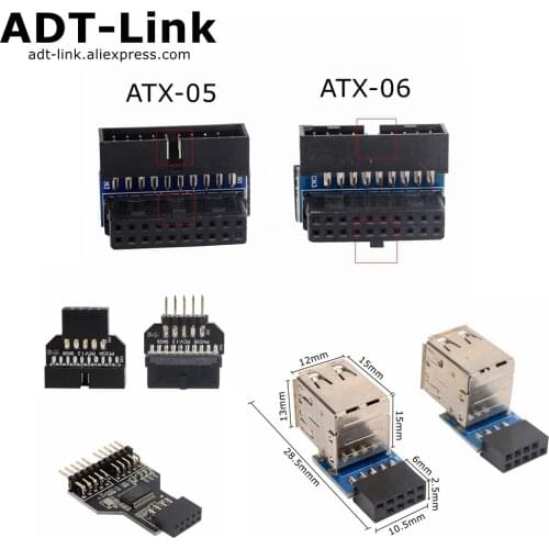 Motherboard USB2.0 9-pin to USB3.0 19pin front panel plug-in connector USB 3.0 19/20pin to USB 2.0 9pin conversion adapter