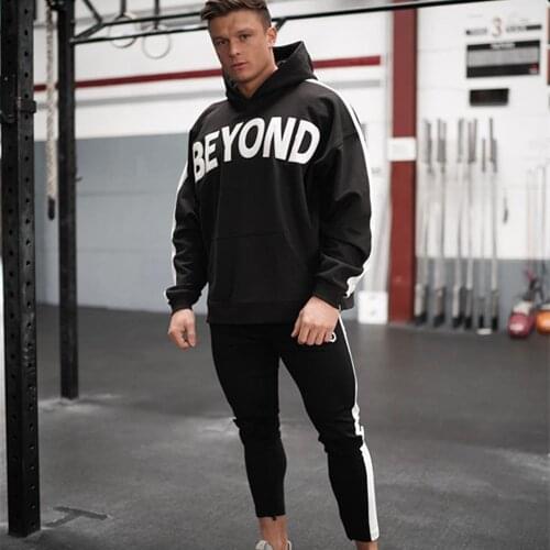 Trendy Boy Loose Sportswear Suits Big Printing Patchwork Hooded Coats+Small Leg Zipper Trouser Classic Brand Two-Pieces