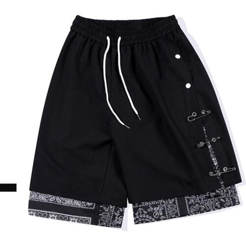 Fashion Brand Casual Loose Pants Summer Mens Sports Capris Fake Two-piece Cashew Pin Large Shorts