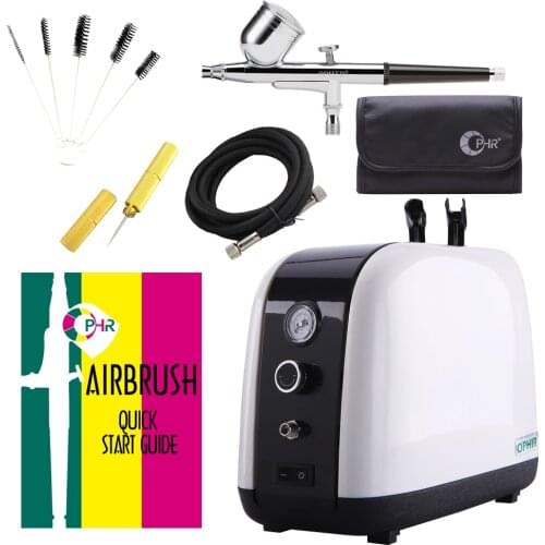 OPHIR Airbrush Kit with Air Compressor for Facial Care Skin Care Dual-Action Hobby Spray Air Brush Set with Cleaning Brush AC057