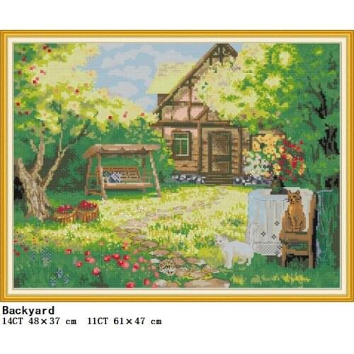 Backyard vatural scenery cross stitch kit 14CT 11CT canvas printed fabric DIY hand embroidery set needlework decoration painting
