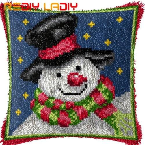 Latch Hook Cushion Snowboy Night Pre-Printed Canvas Cushion Cover Acrylic Yarn Crochet Pillow Case Kits Hobby & Craft Home Decor