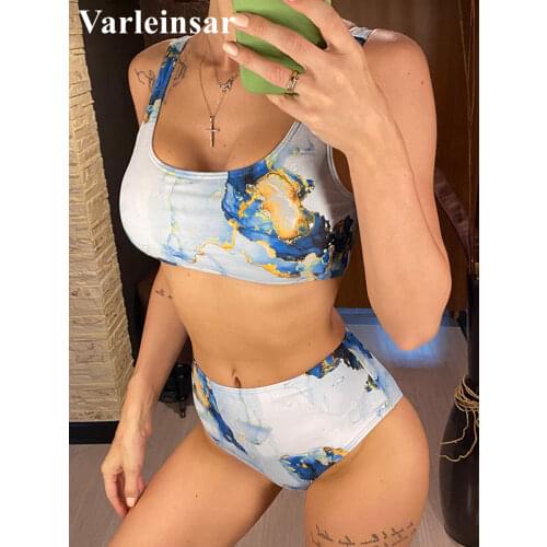 New 4 Color Tie Dye Female Swimsuit High Waist Bikini Women Swimwear Two-pieces Bikini set Bather Bathing Suit Swim Lady V2654