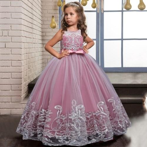 Summer White Red Long Bridesmaid Dress Baby Bow Gown Kids Clothes For Girls Children Princess Party Wedding Dress 10 12 Years