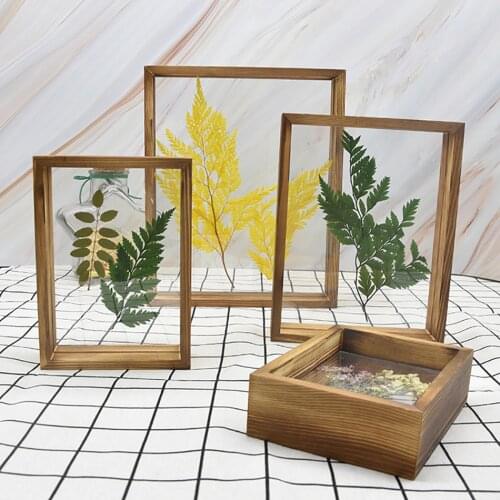 Transparent Double Side Wooden Frame For Photo/Arts,Handmade Craft,Plant Specimen Show,Bedroom Table Photo Frame