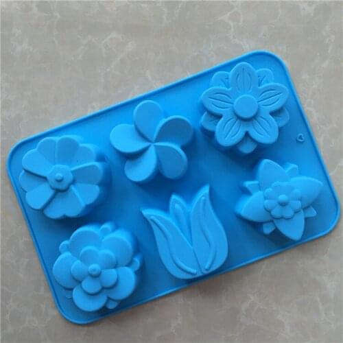 6 Cavity Different Flower-shaped Silicone Cake Mold Handmade Soap Mold XG137