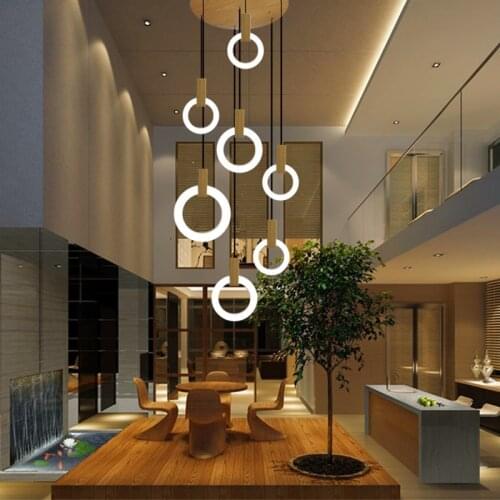 Modern wood chandelier For Kitchen Diningroom Bar Long staircase stairwell chandelier led ring chandelier Lighting Fixtures