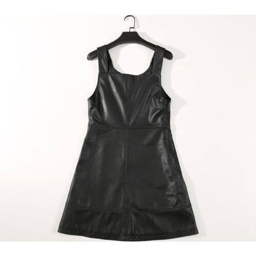 Style New Women Slim Genuine Leather Dress,Leather Strap Dress