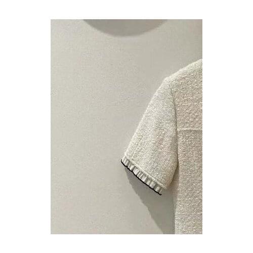 Tweed Woven Mini Dress Women O-neck Slim Single Breasted Autumn Winter New Short-sleeve Female High Waist Robe