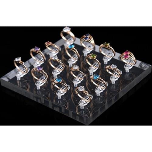 High Quality Square Clear Acrylic 16 Clips Ring Jewelry Shelf Display Stand Rings Holder Show Storage Organizer Rack Case Tray