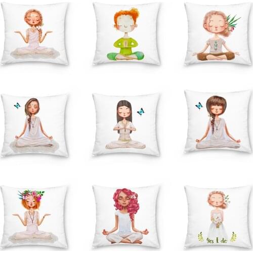 Yoga Girl Little Princess Polyester Cushion Cover 45*45cm Decorative Pillows Home Sofa Bed Decoration Pillowcover