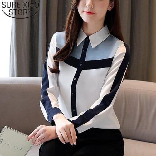 2020 Spring New Solid Long Sleeve Female Shirts Loose Korean Spliced Chiffon Blouse Women Tops and Blouses Blusas Mujer 8398 50