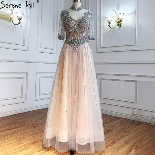 Silver Nude Luxury Evening Dresses Gowns 2021 Beaded A-Line Sexy For Woman Wedding Party BLA71186 Serene Hill