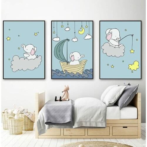 Animal Elephant Giraffe Fishing Art Decoration Painting Living Room Bedroom Childrens Room Hanging Painting Canvas Wall Art