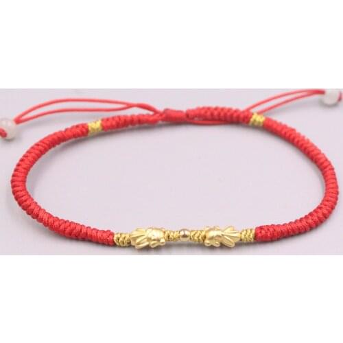 1pcs Pure Gold 999 Gold Fish Red String Bracelet For Women Female DIY Couple Lover Black Rope Chain 16cmL