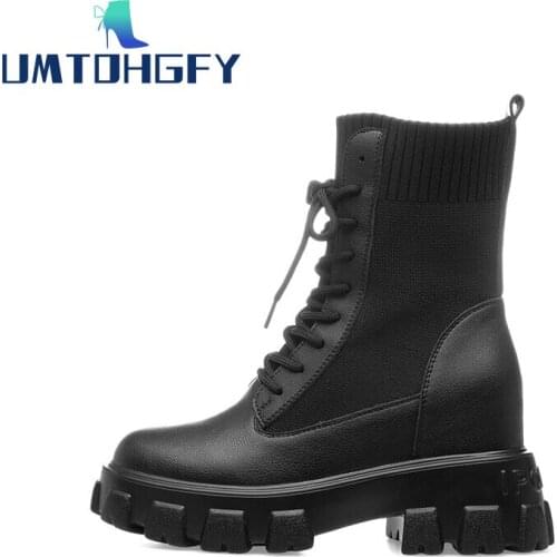 REVT Black Genuine Leather Women Boots Chunky Heels Ankle Botas Mujer Lace-up Ladies Short Booties Zipper Side Cowboy Boots