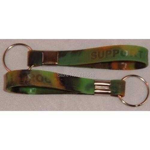 300pcs Keyring Green Camouflage Support Our Troops keychain wristband silicone bracelets free shipping by FEDEX A
