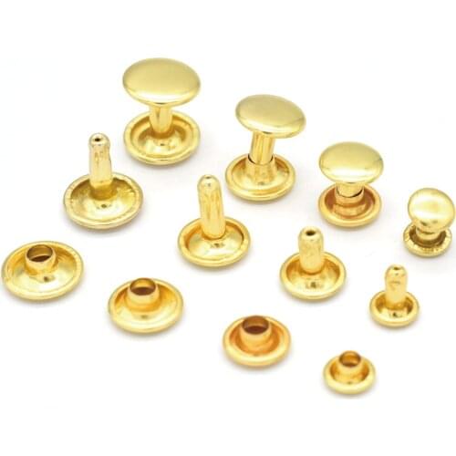 50sets Gold Double Cap Metal Rivets Round Rapid Button Studs Purse Bags Handbags Making Webbing Shoes Belts Leather Craft Diy