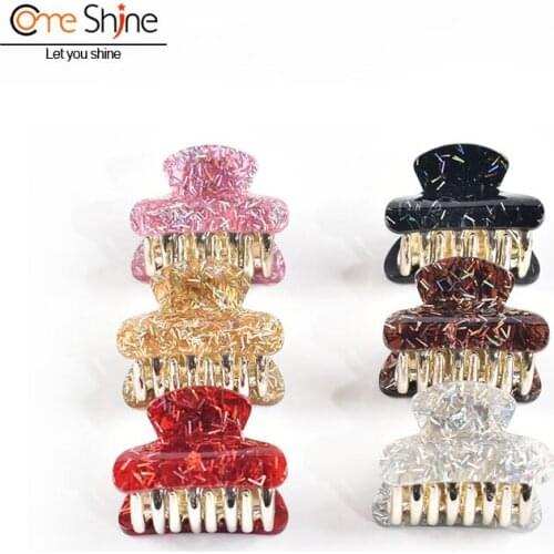 6 Color/ Pack 4cm Small Glitte Acrylic Hair Claw Clips for Girls and Women Plastic No-Slip Grip Jaw Clamp Accessories Come Shine