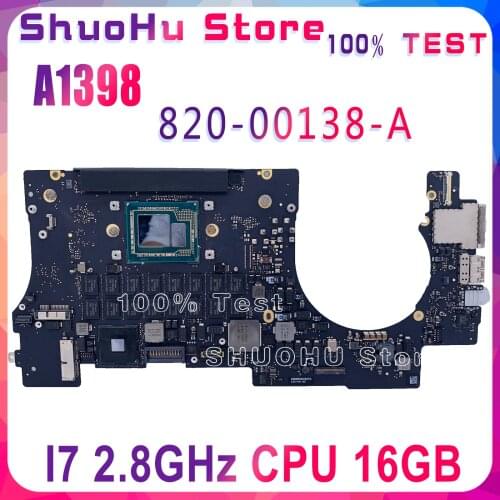 661-02524 Retina FOR MacBook Pro 15" A1398 Logic Board 2.8GHz I7-4980HQ 16GB RAM 820-00138-A motherboord original Test