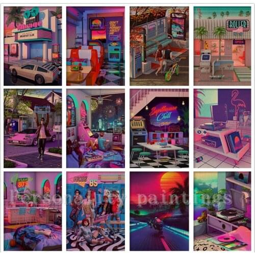 5D DIY Full Drill Diamond Painting 80s Synthwave Cartoon Diamond Mosaic Embroidery Abstract Fancy Cross Stitch Home Decor Gift