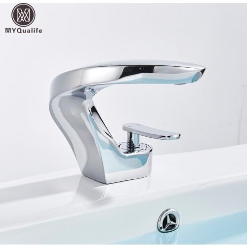 Free Shipping Bathroom Sink Mixer Faucet Single Lever Deck Mounted Brass Hot and Cold Basin Taps Brushed Nickel