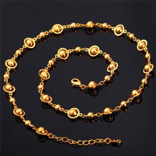 Beads Chain Necklace For Men/Women Fashion Jewelry Wholesale Gold/Silvery Jewelry Gift 50CM+5CM 22'' N1170