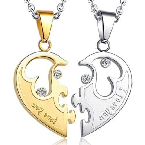Heart Stitching Pendant Necklace Fiendship Mens Womens Couple Necklaces Best Friend Gift For Women Silver Color Chain Wholesale